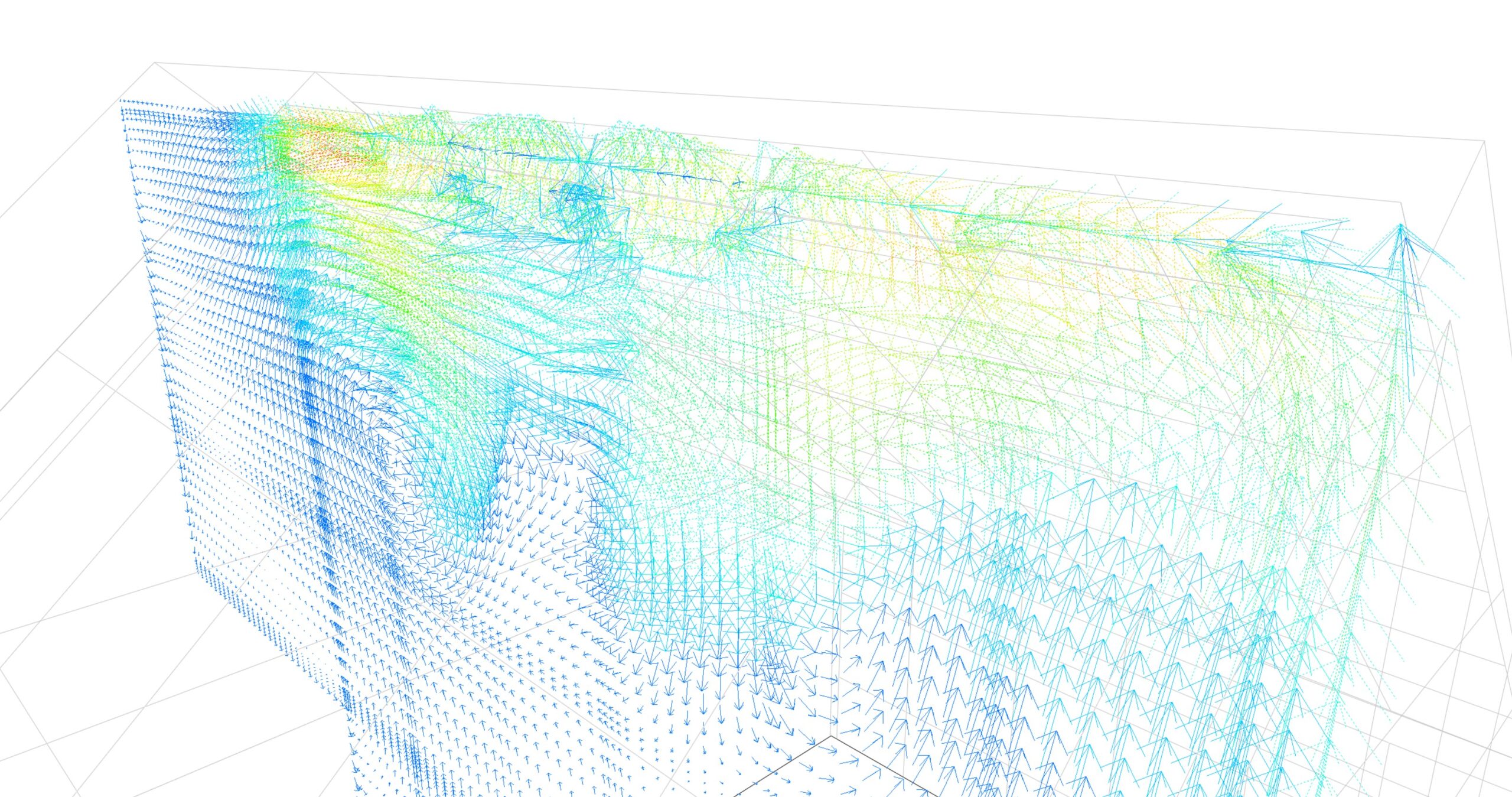 CFD airflow simulation showing velocity vectors across a greenhouse model