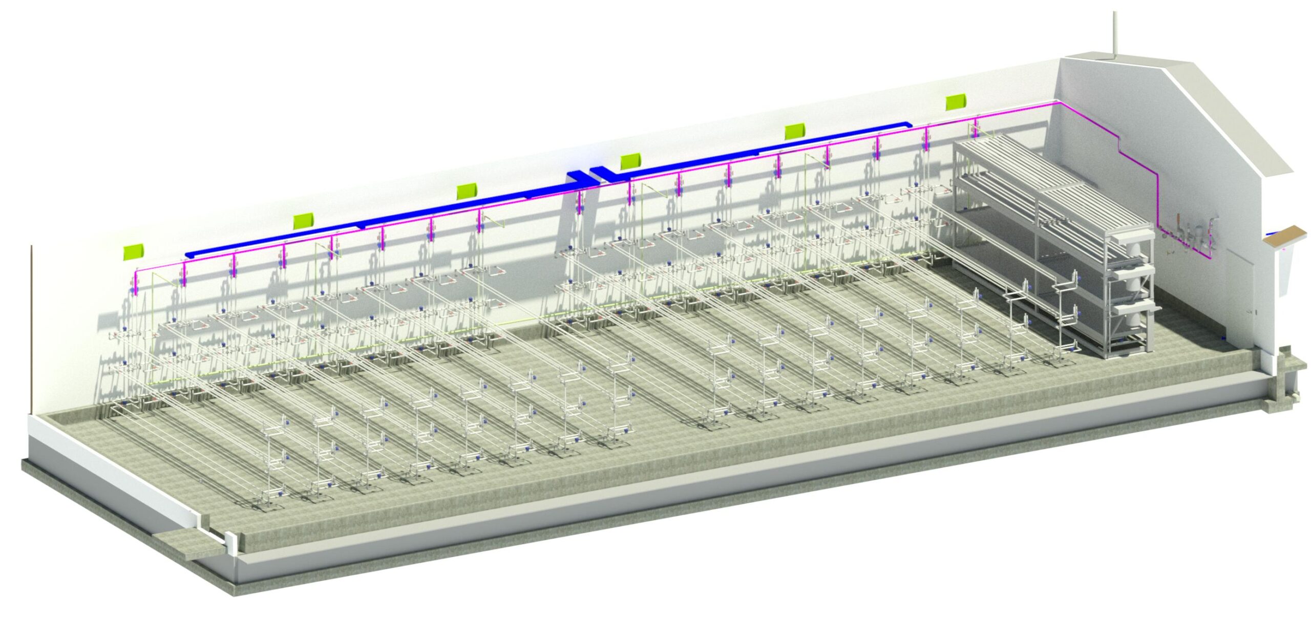 3D mechanical and plumbing model of a commercial greenhouse